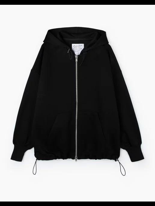 Чёрная толстовка oversize на молнии с капюшоном