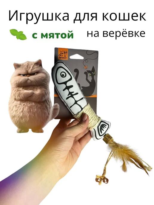 Игрушка для кота рыбка на веревке