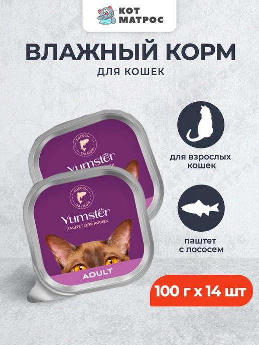 Yumster | Влажный корм для кошек с лососем,100г х14шт