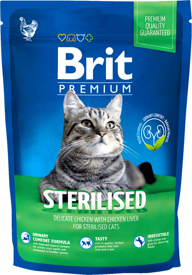 Корм сухой для взрослых кошек BRIT Premium Cat Sterilized с курицей, для 
кастрированных и стерилизованных, 800г