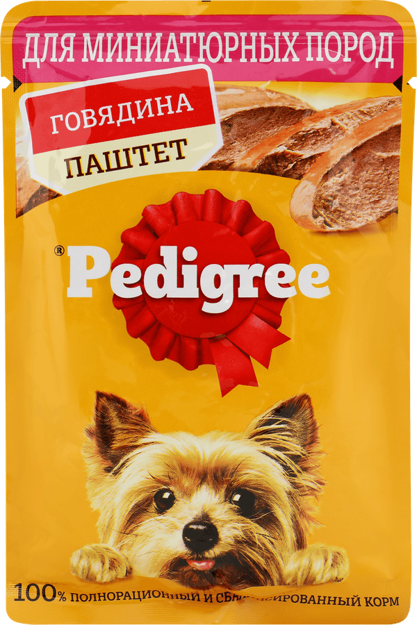 Корм консервированный для взрослых собак PEDIGREE паштет с говядиной, для миниатюрных пород, 80г