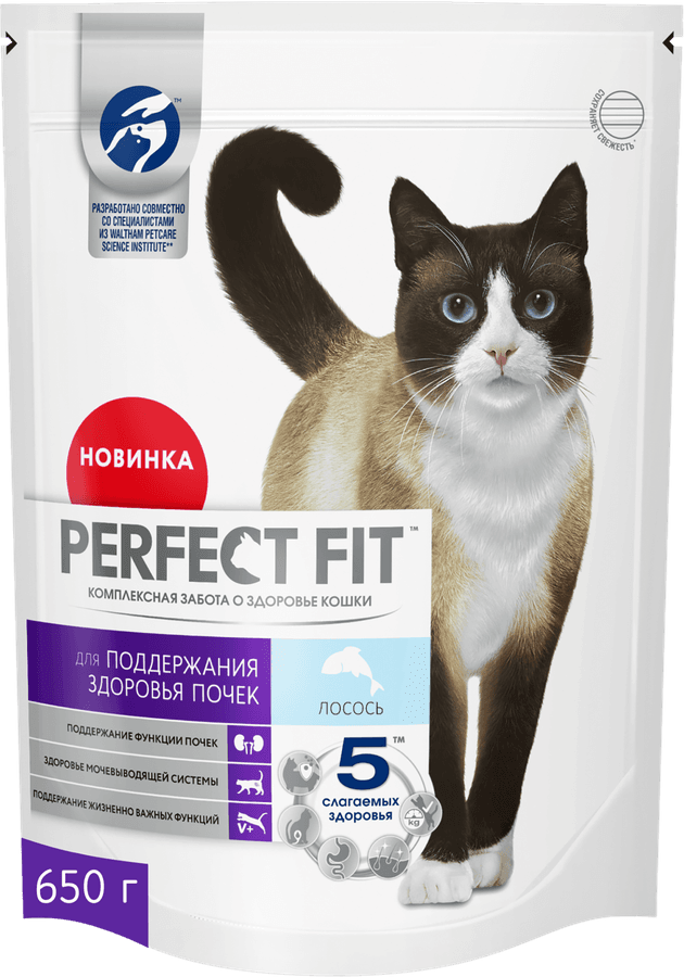 Корм сухой для взрослых кошек PERFECT FIT Здоровье почек с лососем, 650г