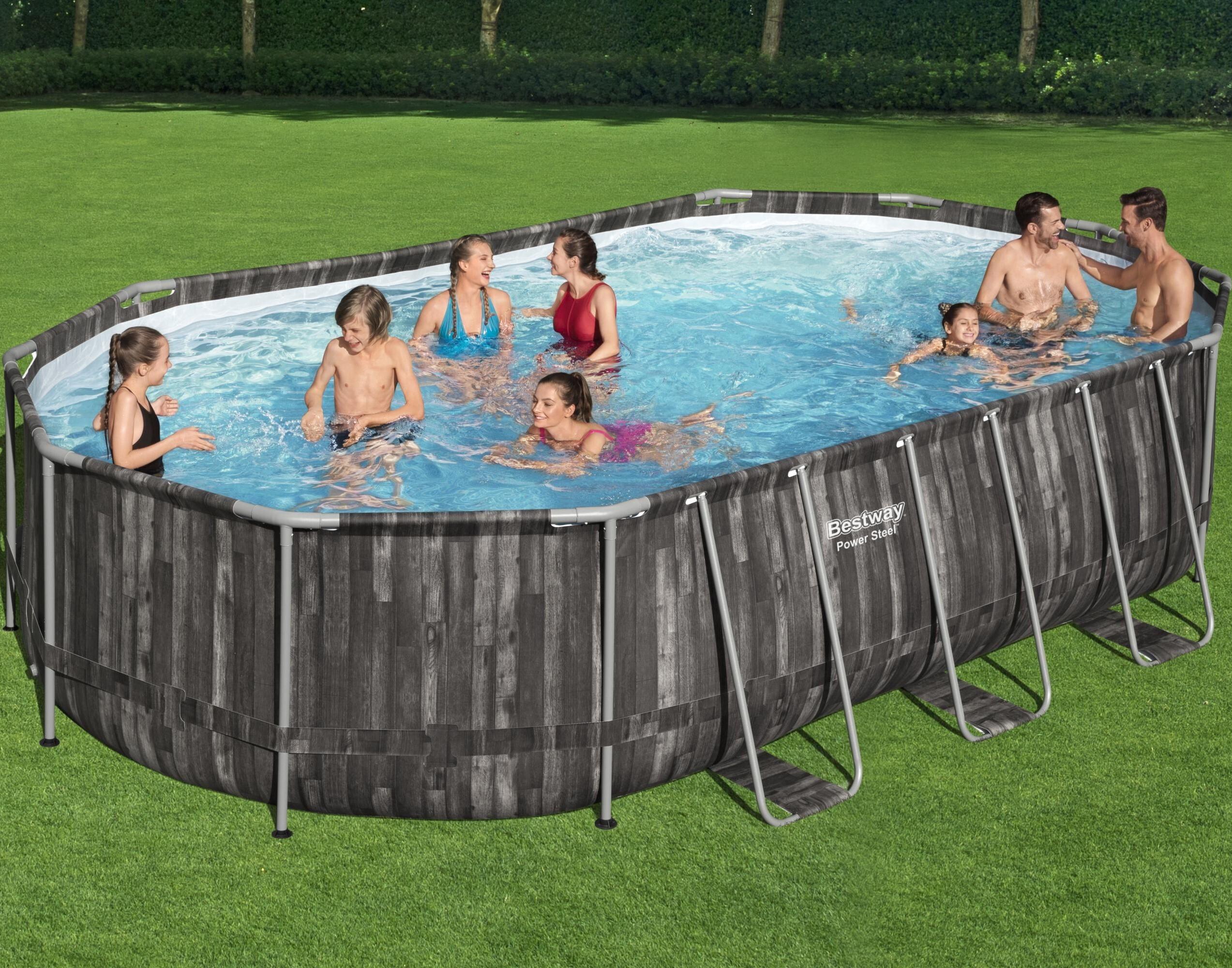 Бассейн Bestway каркасный Power Steel Swim Vista 610х366х122см 20241л 5611R, фильтр-насос 5678л/ч (58389), картридж 58012(III), лестница 122см (58336), тент, дозатор химии(58501)