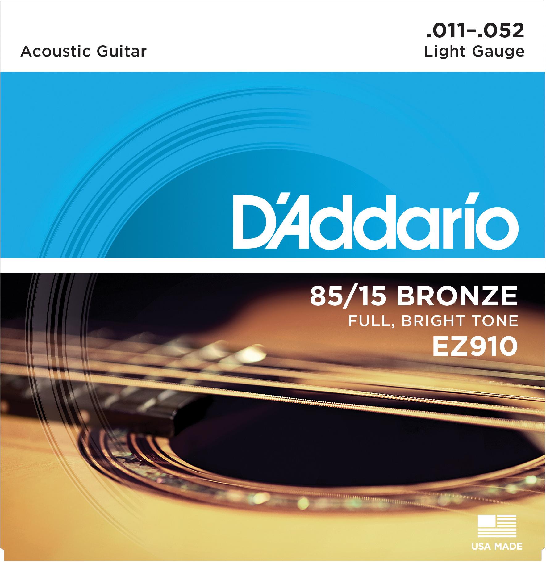 D'ADDARIO EZ910 SET ACOUS GTR 85/15 LITE струны для акустической гитары, бронза 85/15, 11-52..