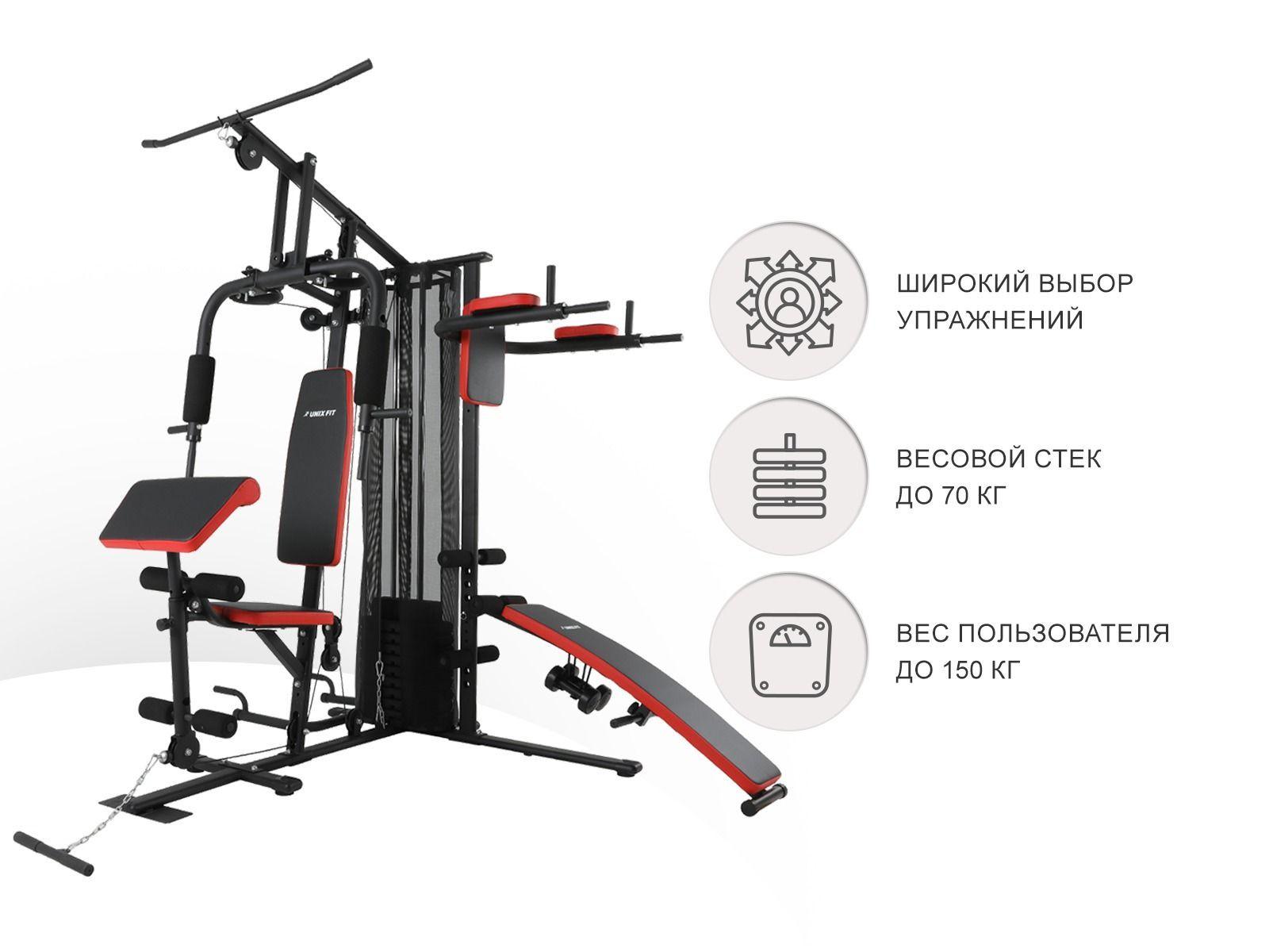 Силовой комплекс UNIX Fit BLOCK PRO домашний, до 150 кг, весовой стек 70 кг