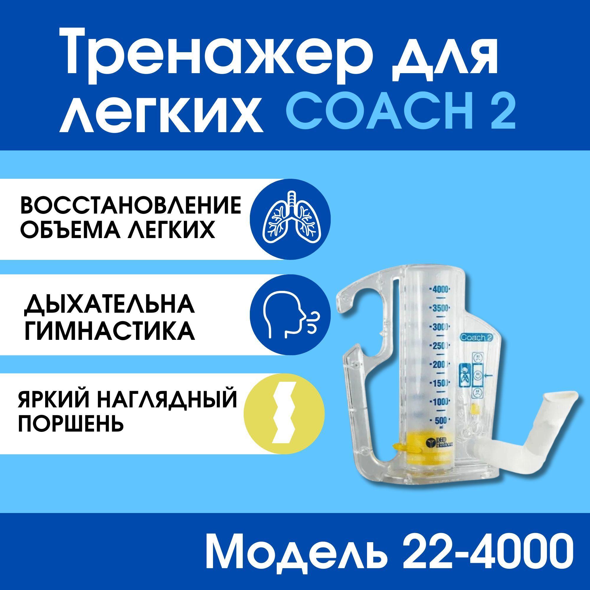 Тренажер для легких, нагрузочный спирометр для взрослых COACH 2 модель 22-4000