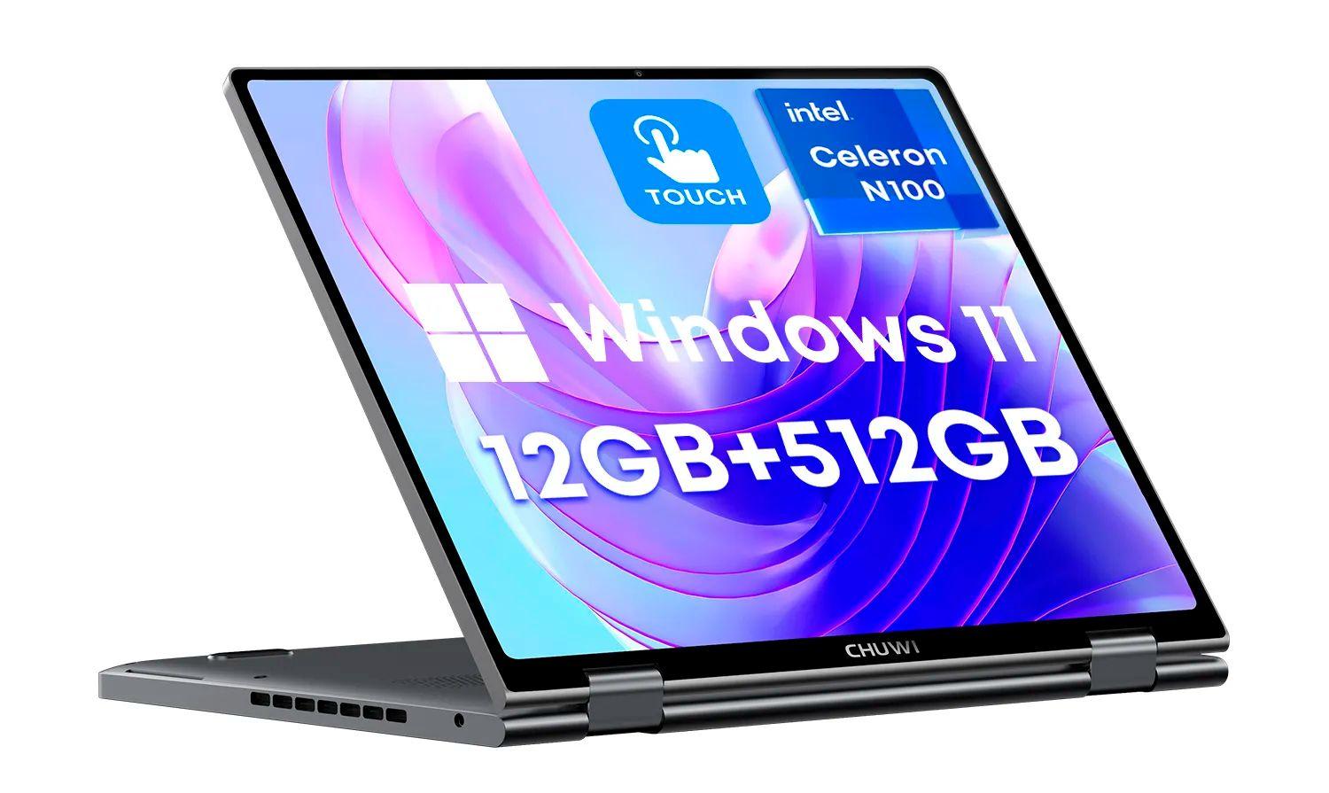 CHUWI MiniBook X (Intel Alder Lake N100) Ноутбук 10.51", RAM 12 ГБ, SSD 512 ГБ, Intel UHD Graphics, Windows Home, серый, Русская раскладка