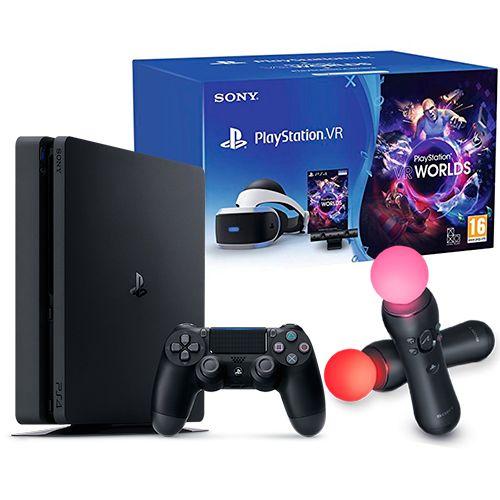 Игровая приставка Sony PlayStation 4 Slim 500 Гб +  шлем PlayStation VR v.2 + Camera v.2 + PS Move + VRWorlds