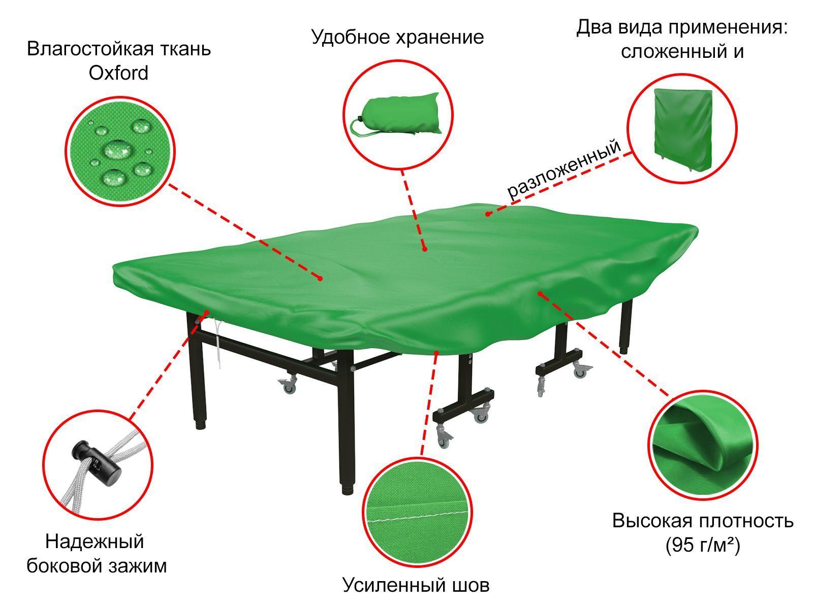 Чехол для теннисного стола UNIX Line Green универсальный, защита от пыли и влаги, ткань OXFORD 210D PU1000, плотность 95 г/кв.м UNIXLINE