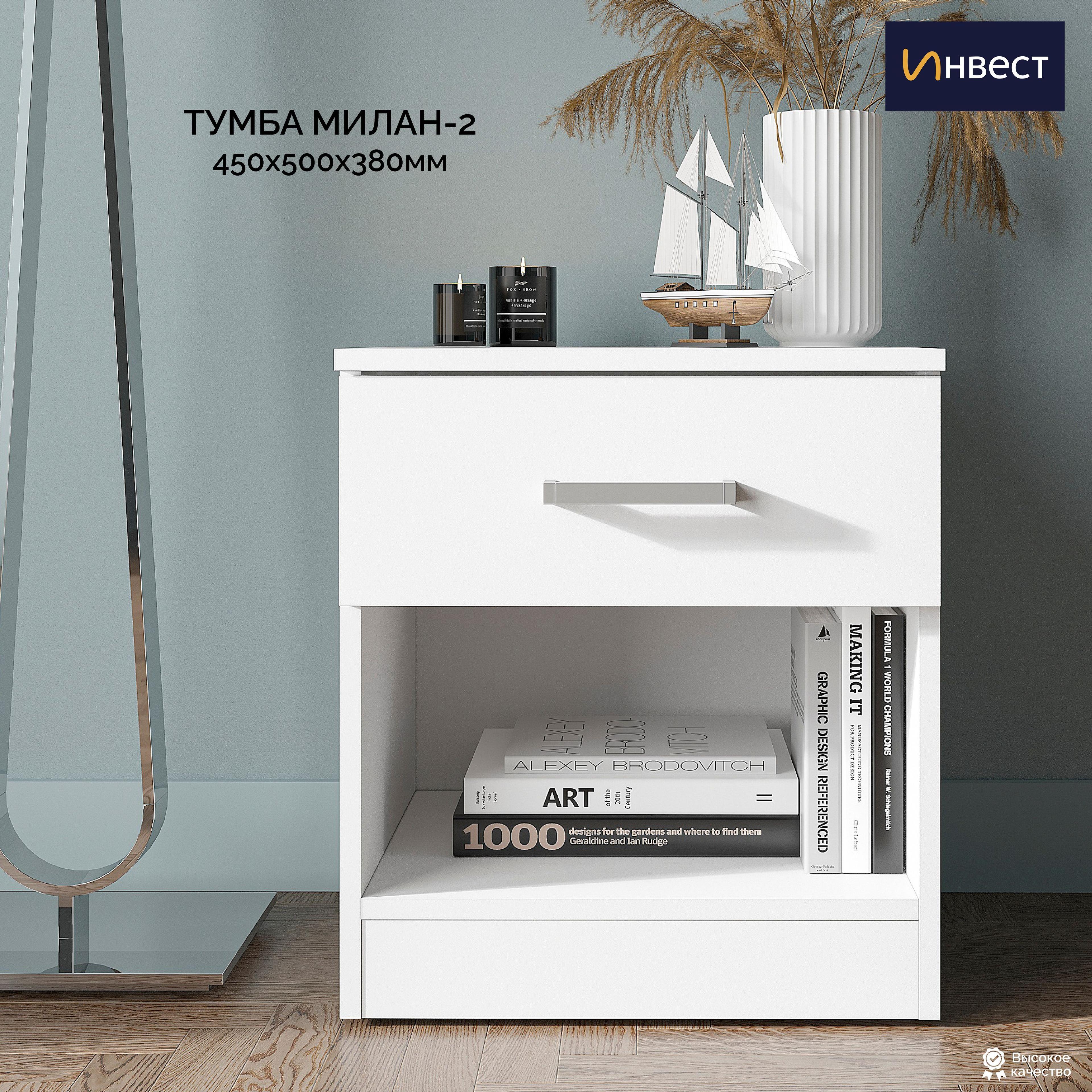 Тумба прикроватная ИНВЕСТ Милан-2, 45*50*38см, белый