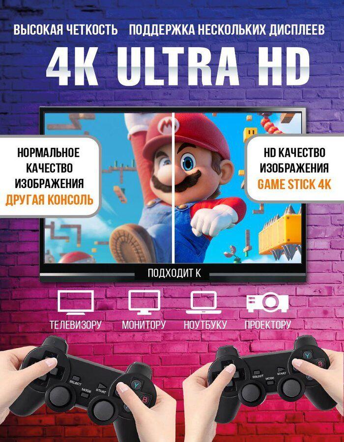 Приставка игровая для телевизора с джойстиками Game Stick 4K - 20 000 игр бесплатно