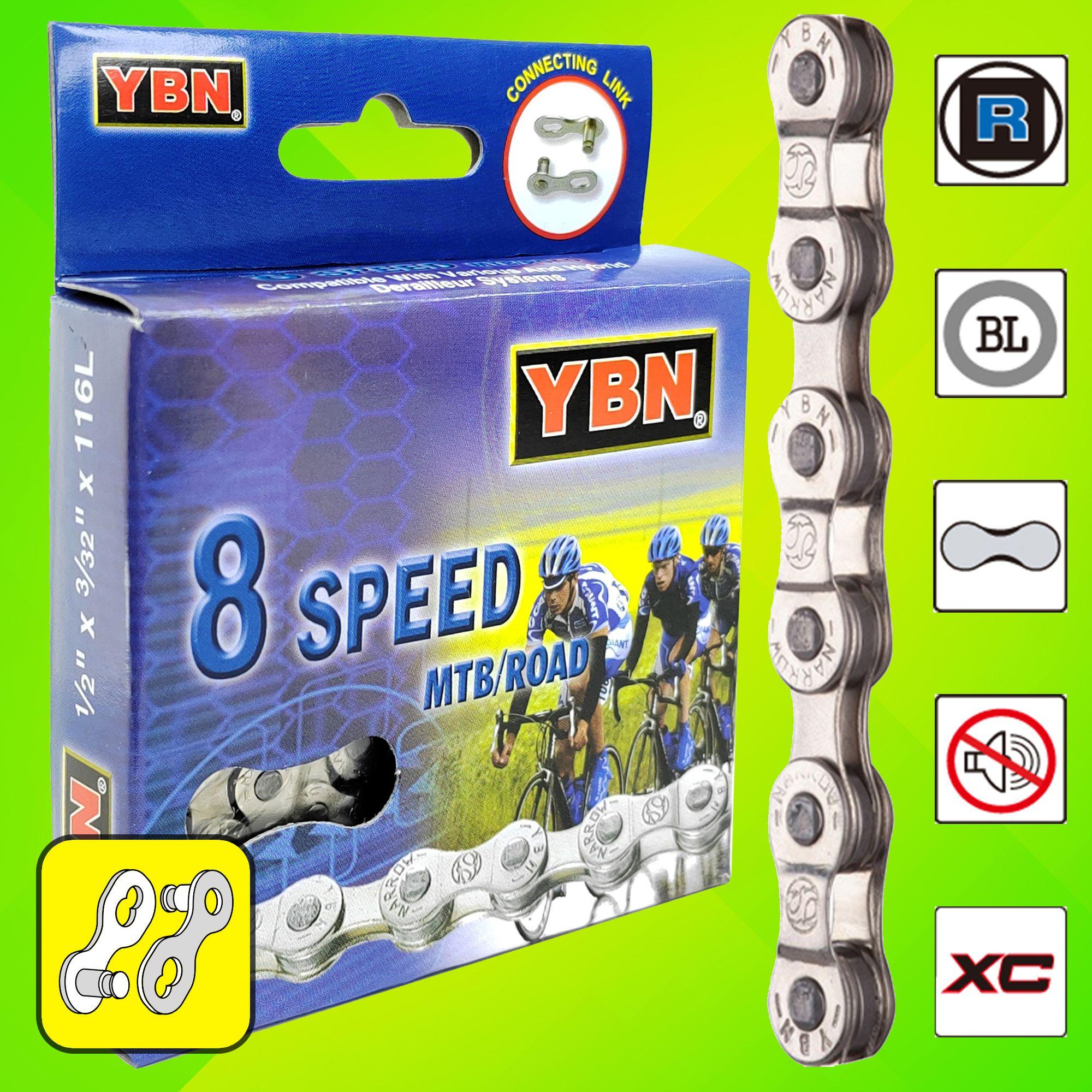 Велосипедная цепь YBN S8-S2, 1/2"x3/32", 116 звеньев, 8 скоростей, замок цепи