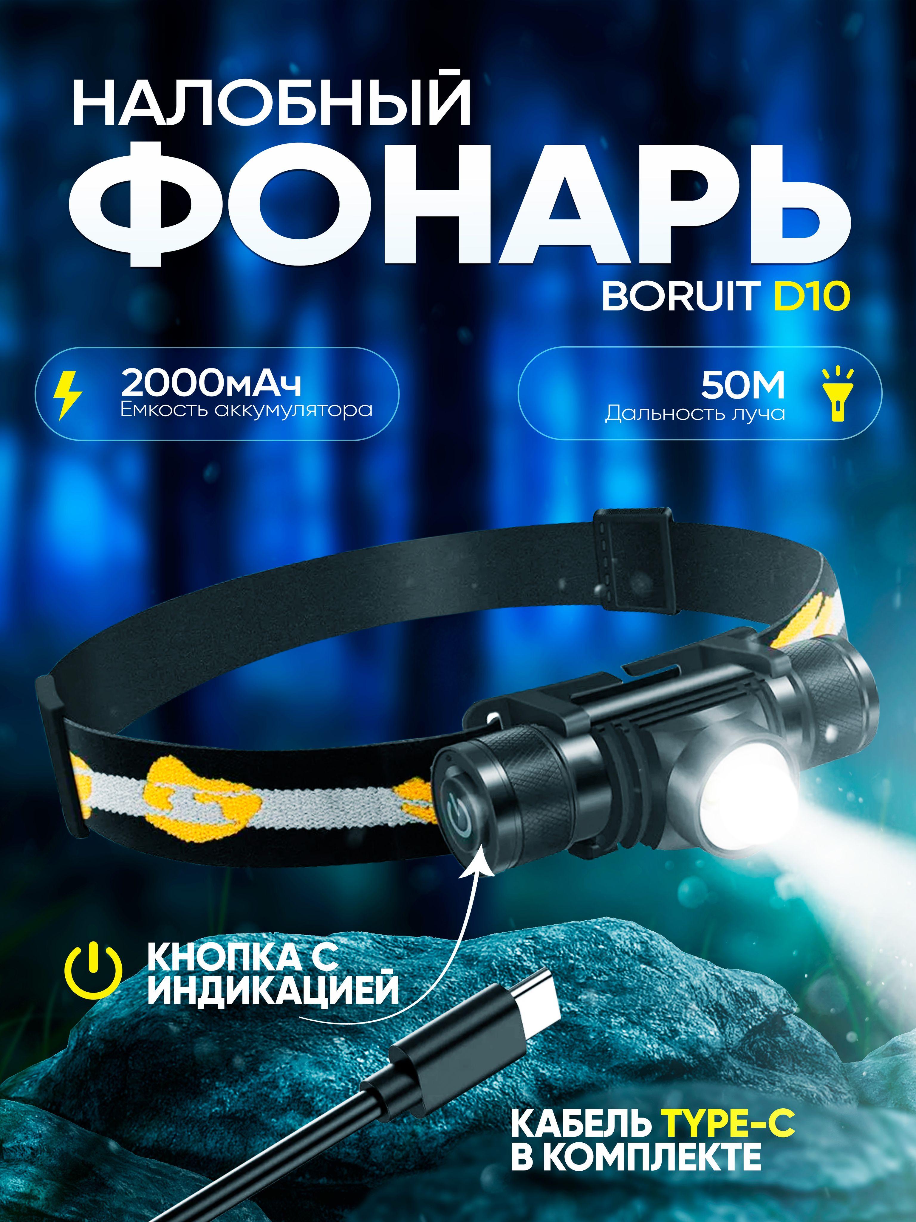 Светодиодный налобный фонарь BORUiT D10