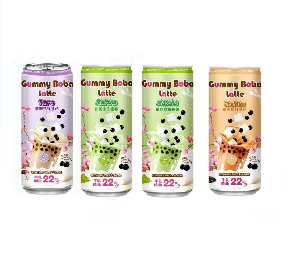 Набор из 4 напитков O's Bubble Gummy Boba Latte( Matcha, Thai Tea, Taro) по 470 мл