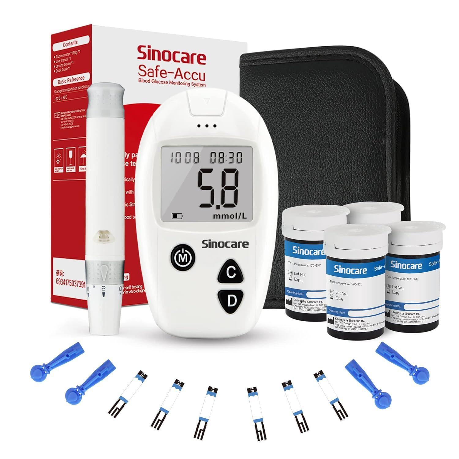 Глюкометр SINOCARE SAFE ACCU Набор: тест-полоски 100шт, ланцеты 100шт, 1 ручка-прокалыватель