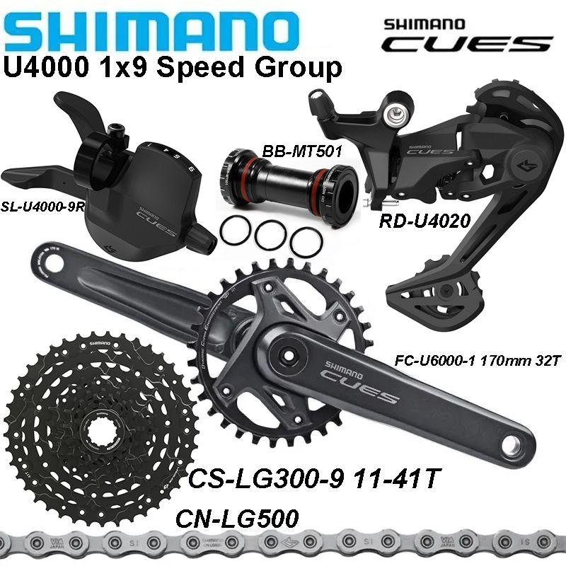 Shimano Cues U4000, группа скоростей 1x9, переключение SL-R/RD (С окном), кассета CS-LG300 11-41T, цепь CN-LG500 124L, шатуны 170MM-32T с кареткой MT501 (набор из 6 шт.)