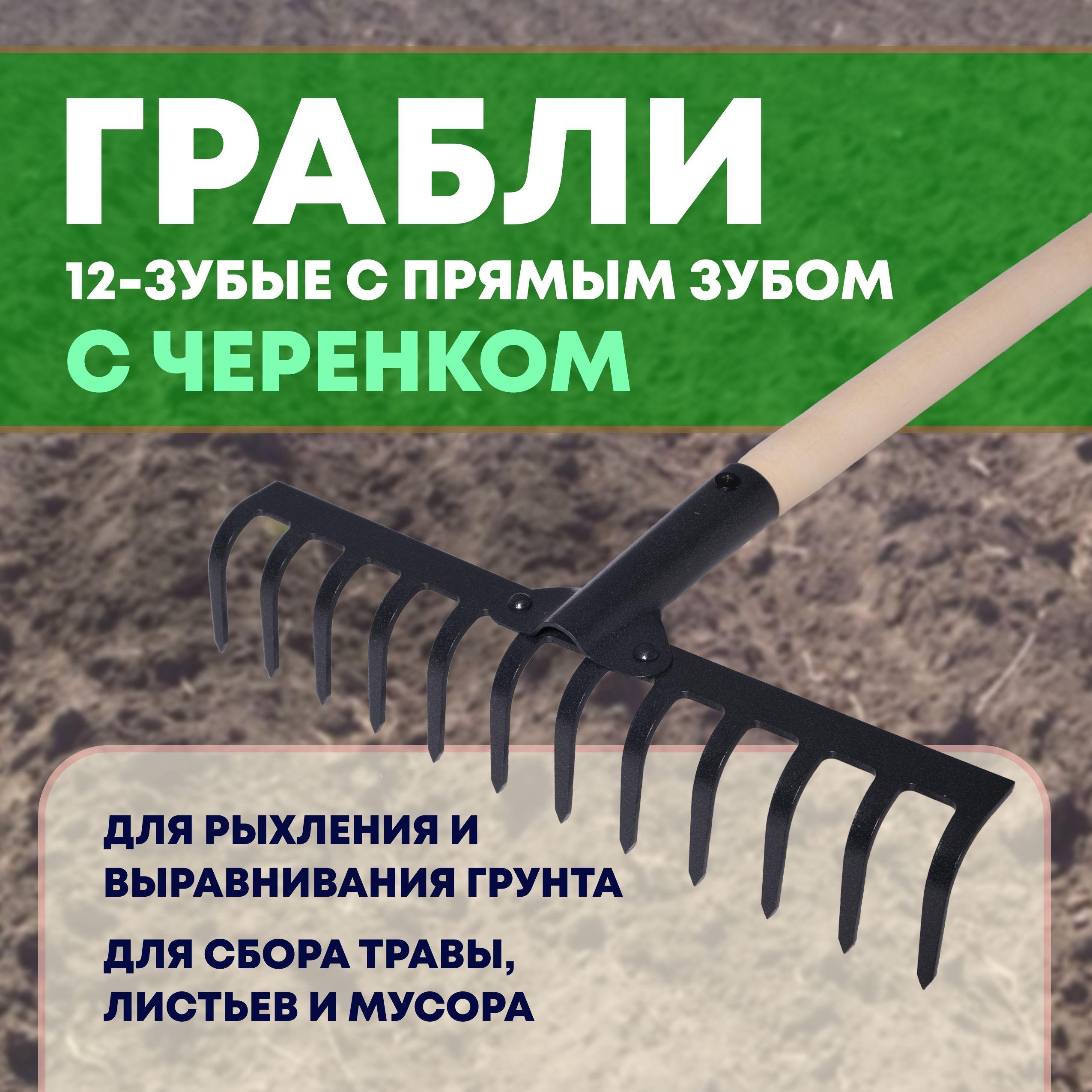 Грабли 12-зубые с прямым зубом с черенком высшего сорта