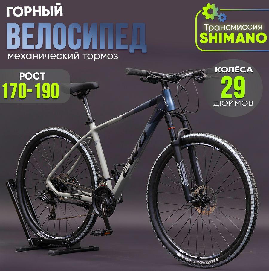 Велосипед горный (МТВ) EWO Scout 29" gray/blue, алюминиевая рама, двойные обода, дисковый мех. тормоз, скрытая проводка