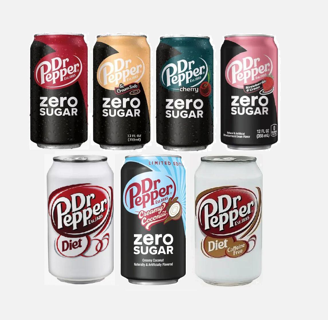 Набор газированных напитков Dr. Pepper Zero, USA / Доктор Пеппер (Без сахара) США / 7 банок по 355 мл