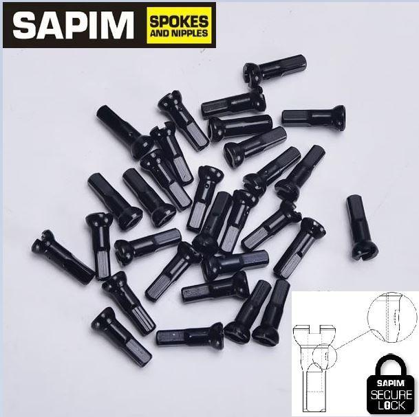 Комплект ниппелей Sapim Secure Lock, 16мм, 14G, алюминиевые, черные (33 шт)