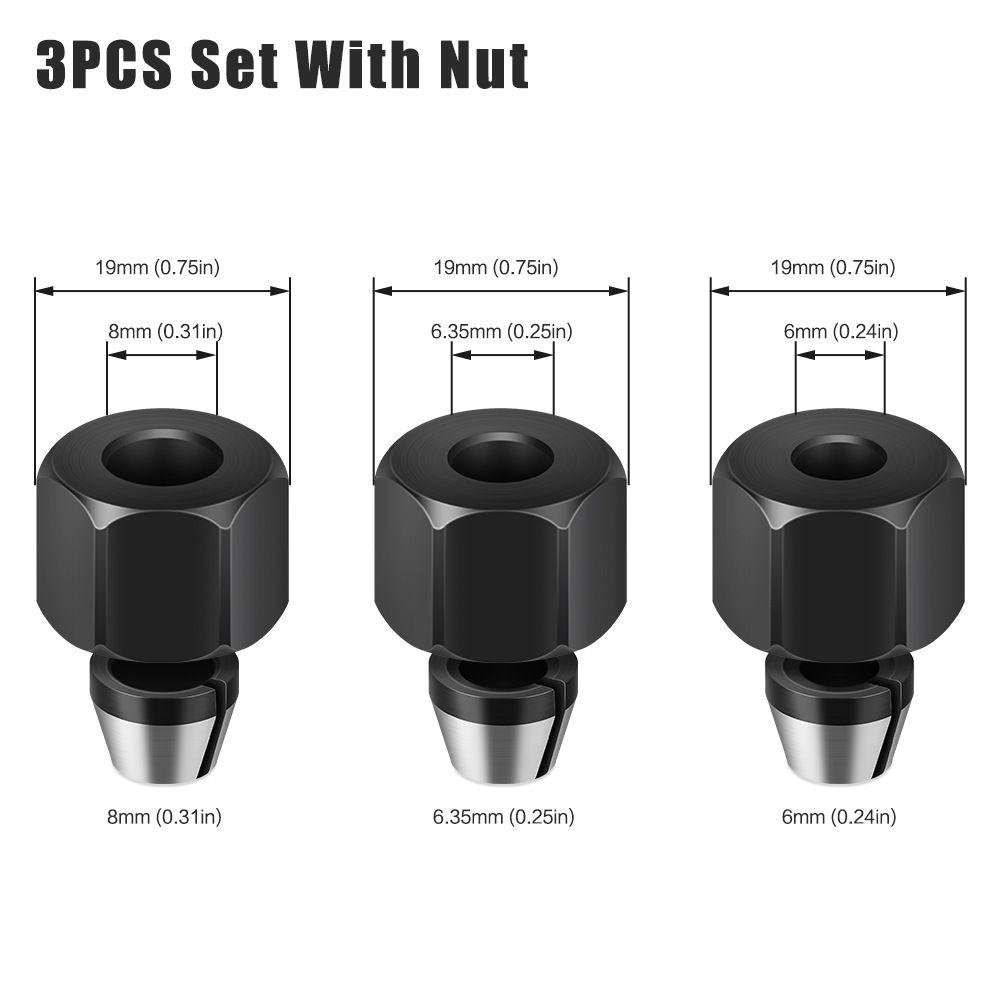 Цанга 6/6.35/8 мм для кромочного фрезера. 6 шт(В комплект входят 3 гайки)