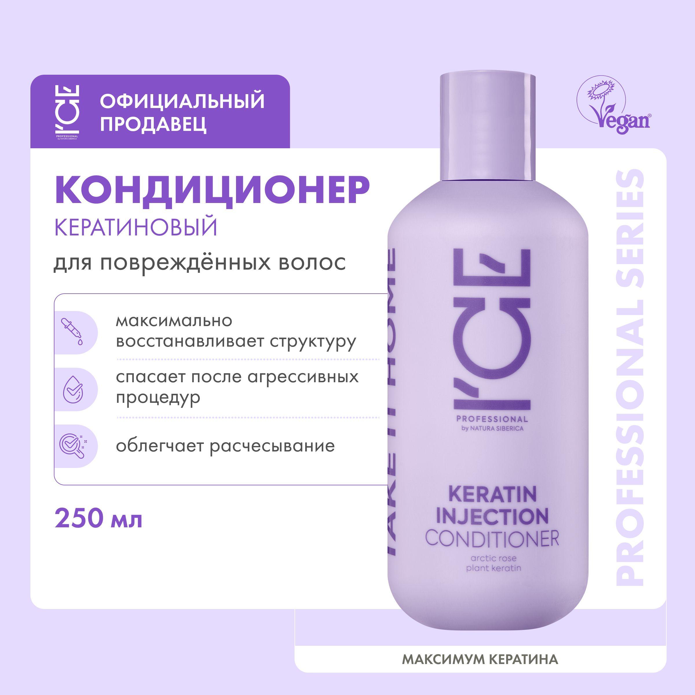 ICE Keratin Injection Бальзам для поврежденных волос профессиональный восстанавливающий кондиционер ополаскиватель кератиновый разглаживающий 250 мл