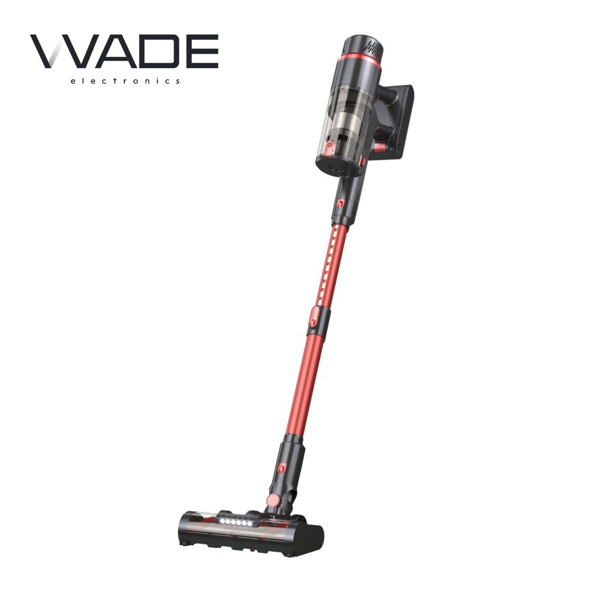 WADE | Пылесос для дома Wade SV-05 вертикальный беспроводной, вертикальный пылесос беспроводной для дома, мебели и автомобиля, ручной для сухой уборки, 3 насадки в комплекте, черный красный ручной компактный