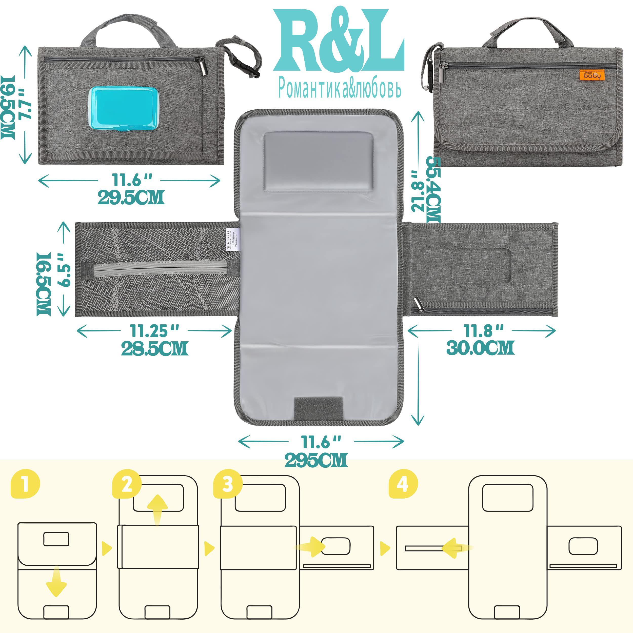 R&L | Коврик для подгузников, портативный коврик для смены подгузников, дорожные принадлежности для новорожденных с умным карманом для салфеток. Водонепроницаемые, легко моются, складываются