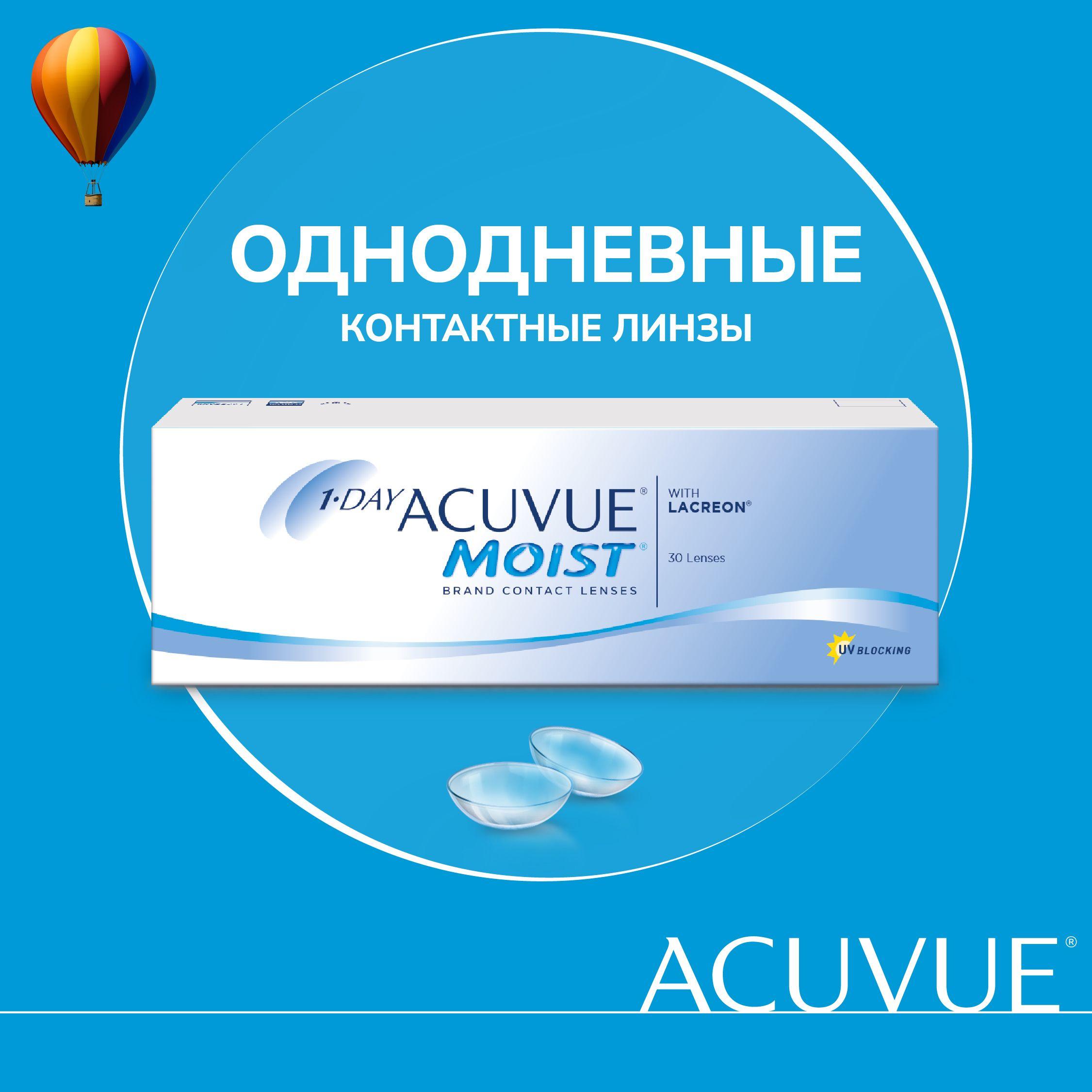 Контактные линзы Acuvue, 1-Day Moist, 30 линз I 8.5 I -5.50 I однодневные I прозрачные