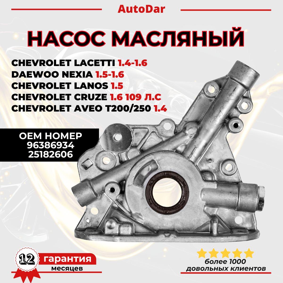 Насос масляный Chevrolet Lacetti Lanos Zaz Chance Daewoo Nexia Cruze 1.6 109 л.с Aveo 1.4 для двиг: F14D3 F16D3 A15SMS A15MF G15MF 96386934 25182606