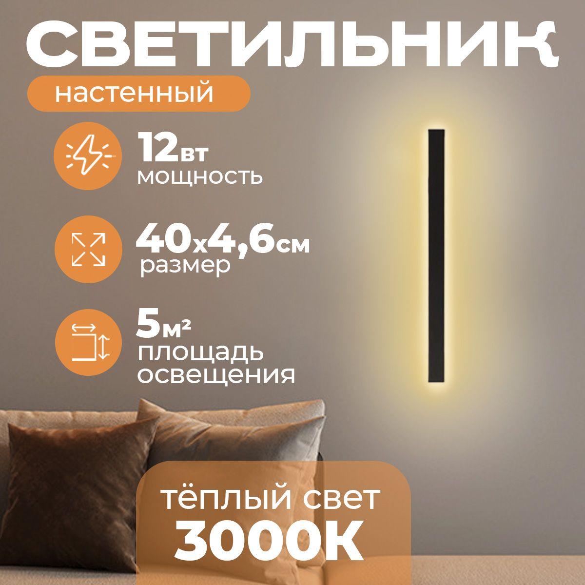 Светильник настенный светодиодный Unica Black 400x46 мм, 12W, 3000K