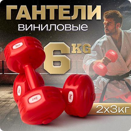 Гантели виниловые 6 кг, 2 по 3 кг, красный