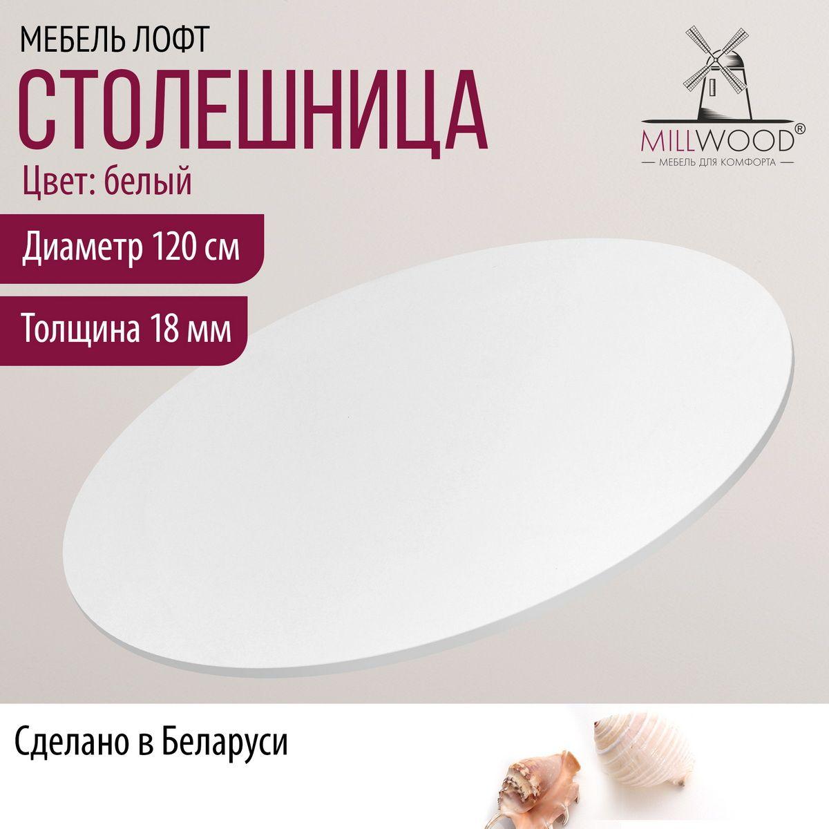 Столешница 120х1,8 см для кухонного стола Millwood круглая, белый, ЛДСП