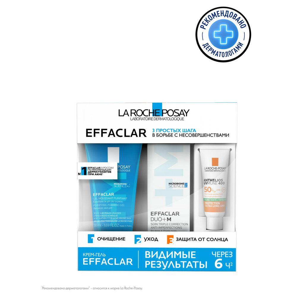 Набор LA ROCHE-POSAY EFFACLAR Жирная и проблемная кожа: 1. EFFACLAR Очищающий пенящийся гель, 50 мл 2. EFFACLAR Крем-гель Дуо+ M, 15 мл 3.  ANTHELIOS UVMUNE Солнцезащитный тонирующий флюид для лица SPF50+/PPD42, 3 мл