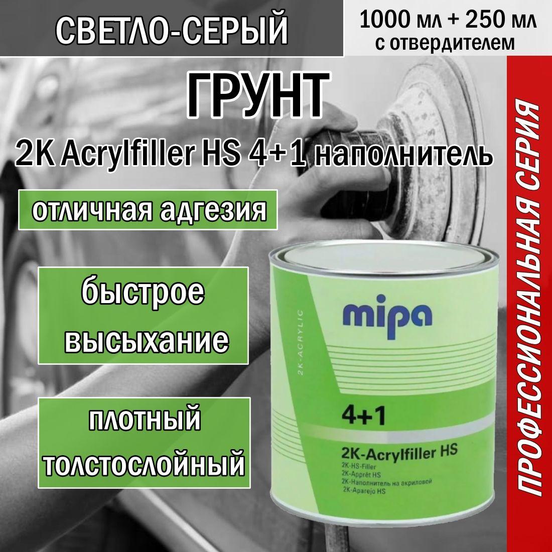 Грунт наполнитель Mipa 2K Acrylfiller HS 4+1 с отвердителем, светло-серый (RAL7035) 1литр + 0,25 литра