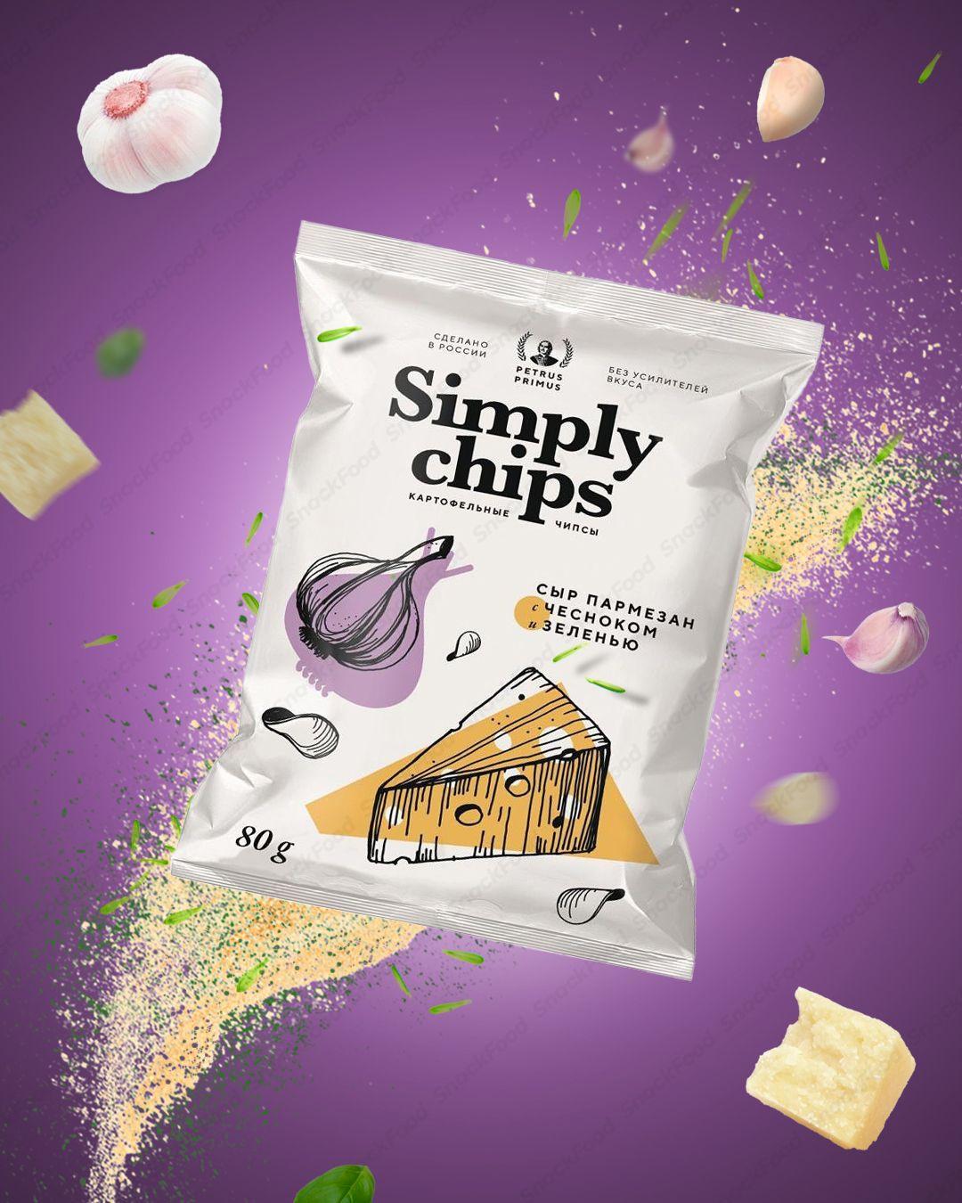 Чипсы картофельные Simply chips Сыр Пармезан с чесноком и зеленью, 80 г