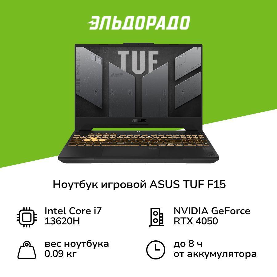 ASUS TUF F15 FX507VU-LP174 15.6" (90NR0CJ7-M00ND0) Игровой ноутбук 15.6", Intel Core i7-13620H, RAM 16 ГБ, NVIDIA GeForce RTX 4050 для ноутбуков (6 Гб), серый, Русская раскладка