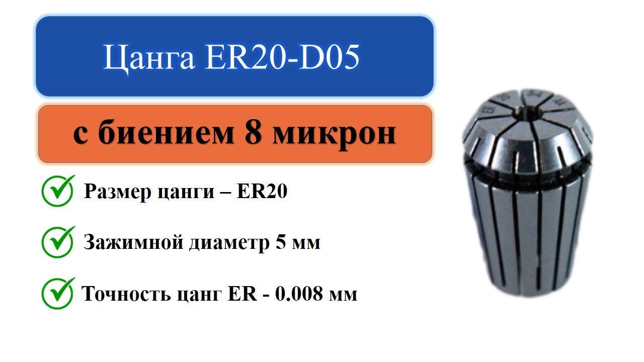 Цанга ER20-D05 с биением 0,008