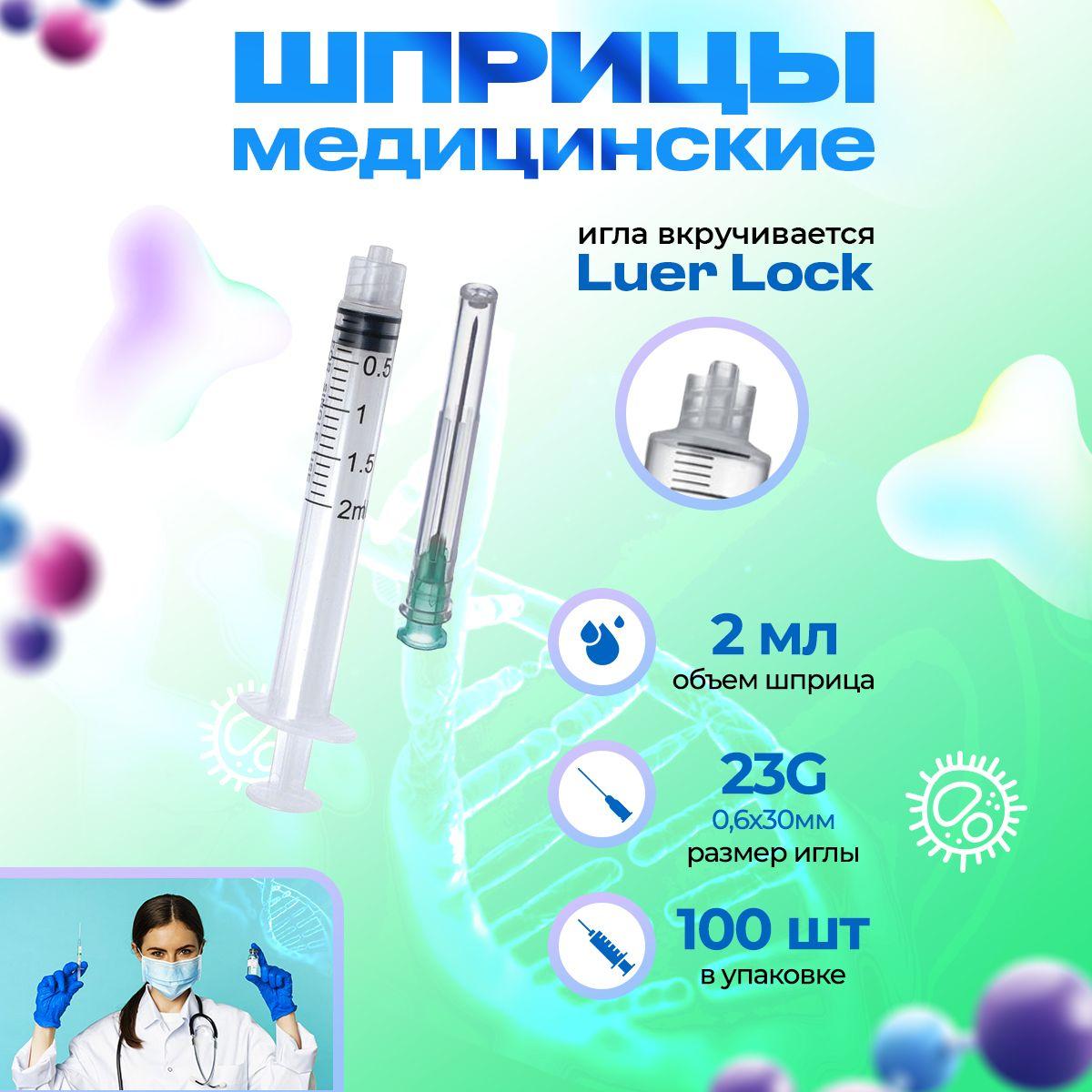 Шприц одноразовый Luer Lock 2 мл 100шт