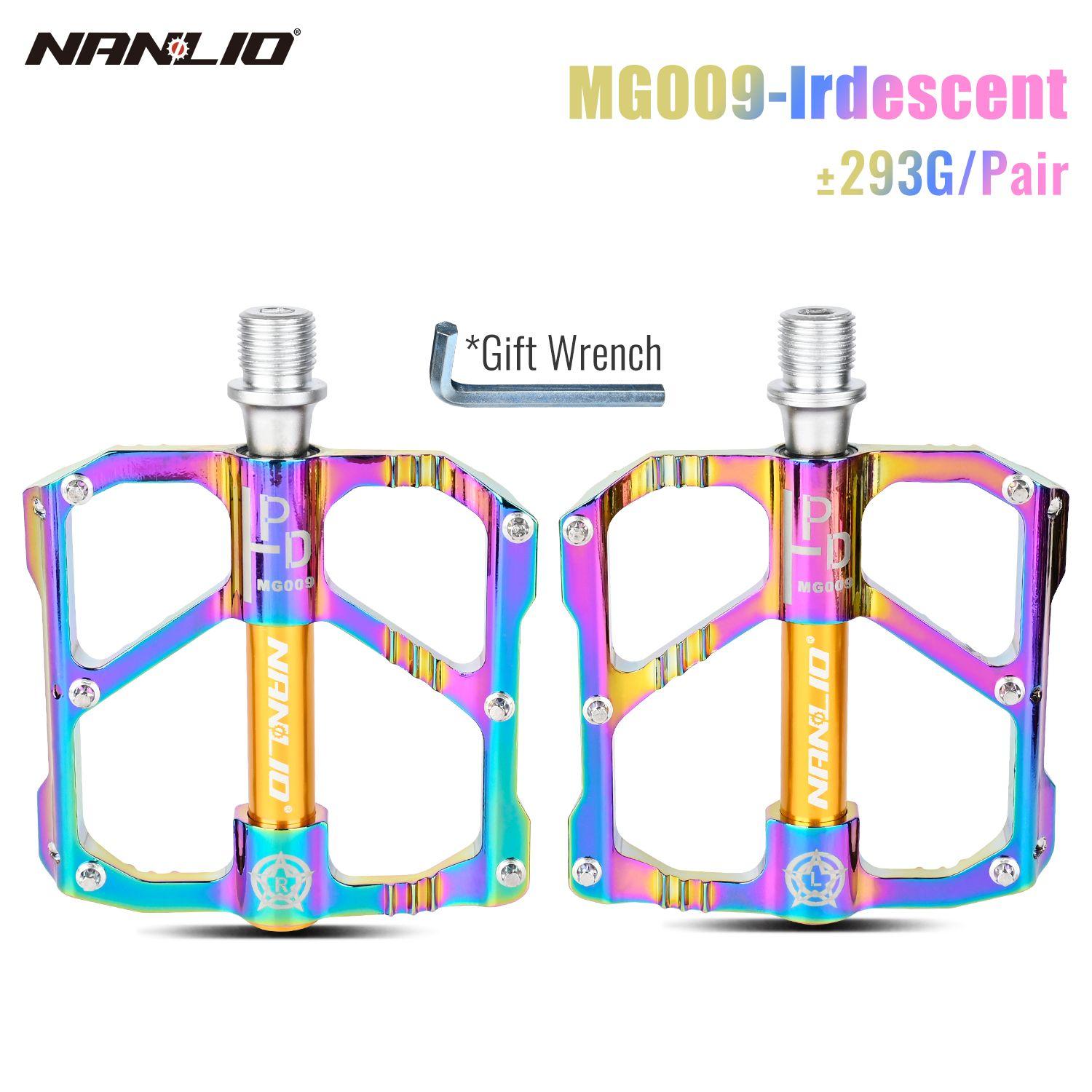 Педали для велосипеда Nanlio MG008/MG009 Ultra-Light Mountain Bike Pedals, 6 подшипников, широкая платформа, отражатели, антискользящие шипы, 290 г за пару