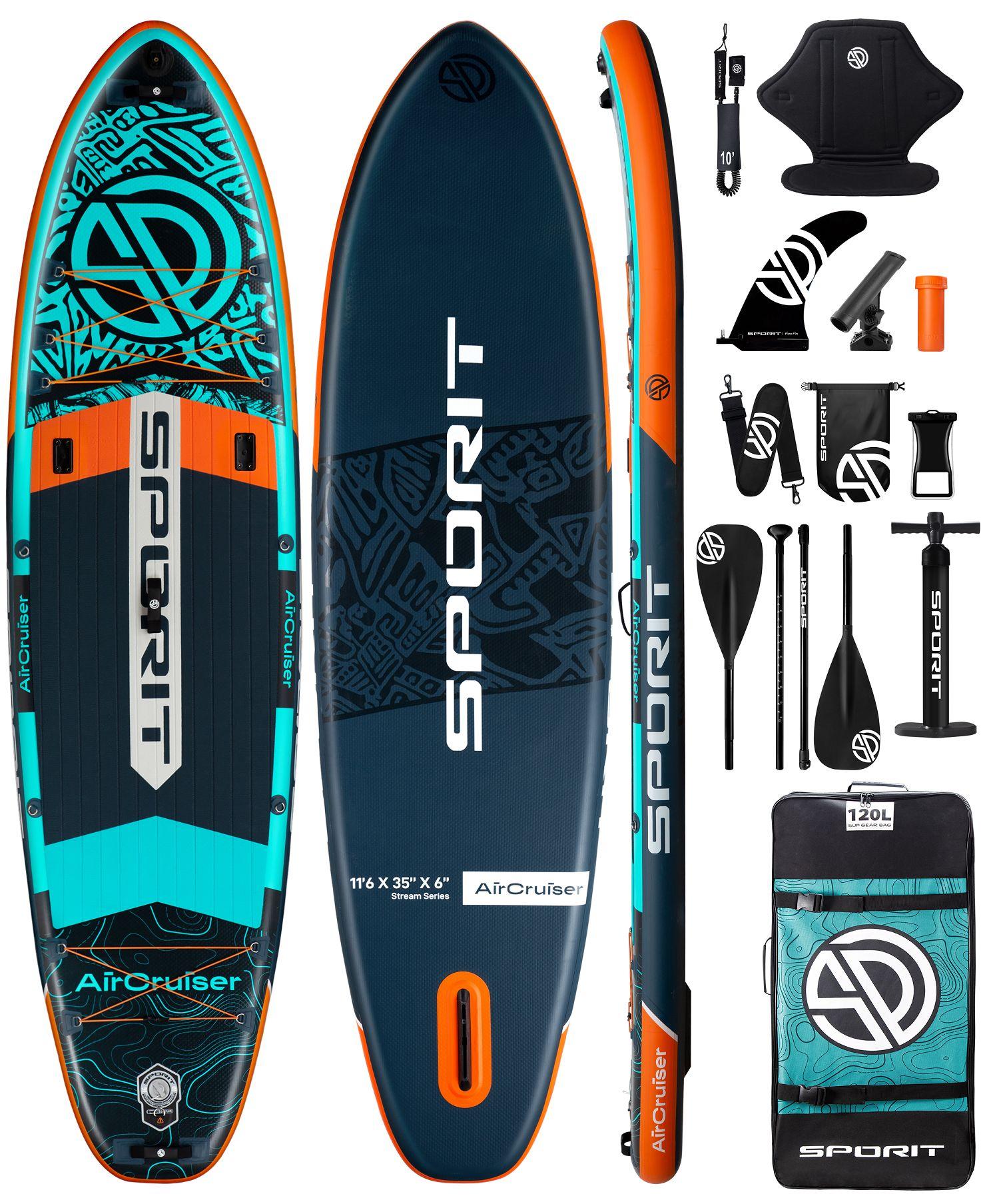 Надувной двухслойный сапборд SPORIT AIR CRUISER BLUE GREEN 11'6'' 351-86-15cm комплектация PRO / Сап доска для серфинга и отдыха на воде