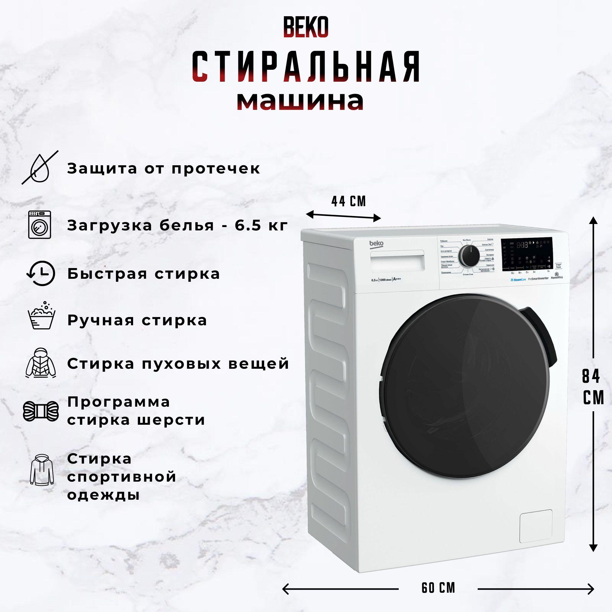 Стиральная машина Beko WSPE6H616W белый/1200 об/мин/6,5 кг/ инверторный двигатель