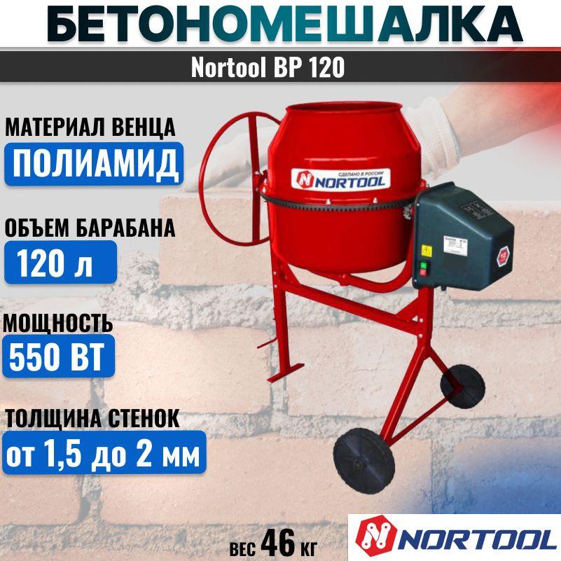 Бетономешалка Nortool BP 120, полиамидный венец