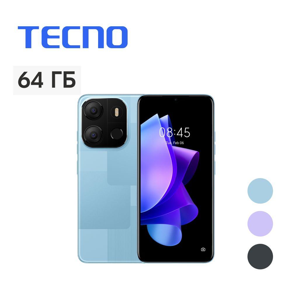 Tecno Смартфон POP 7+SIM-карта МегаФон 2/64 ГБ, голубой