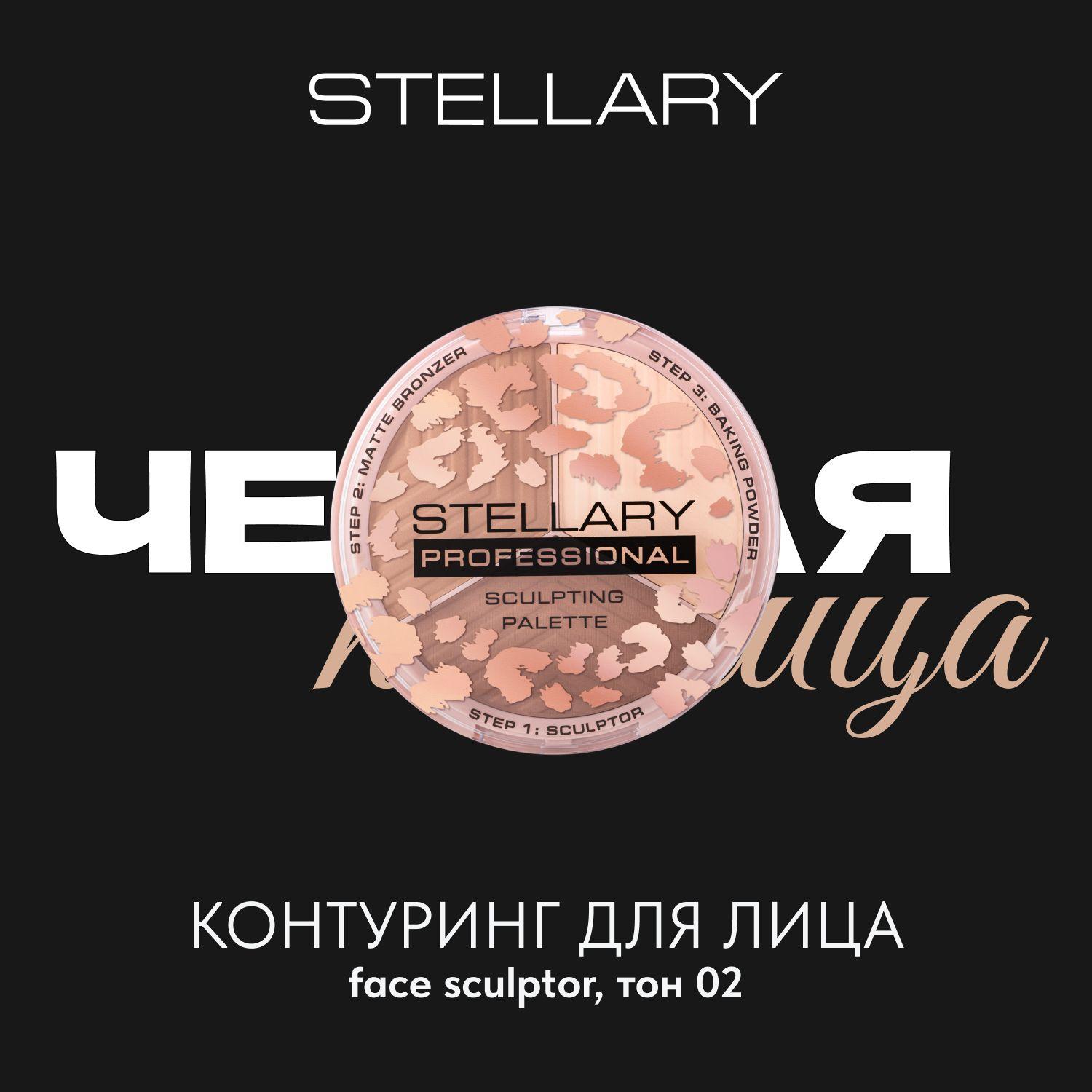 Face sculptor Палетка для контуринга лица Stellary, шелковистая текстура, набор из скульптора, пудры и бронзера для лица, тон 02, 11.4 г