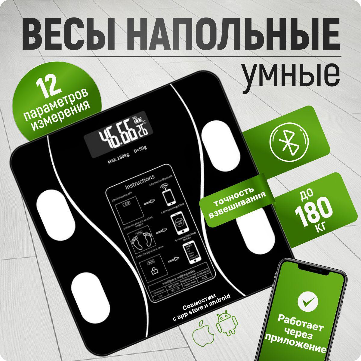 Весы напольные электронные черные умные bluetooth