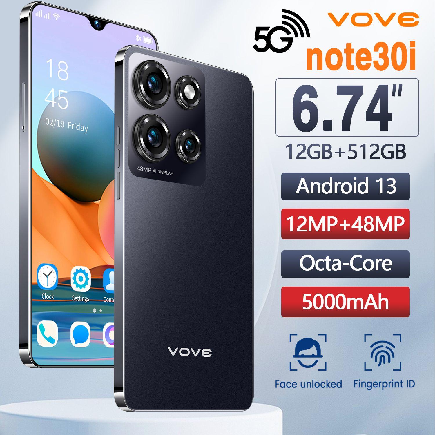 vove Смартфон Новый недорогой смартфон Note30i EU 8/256 ГБ, черный