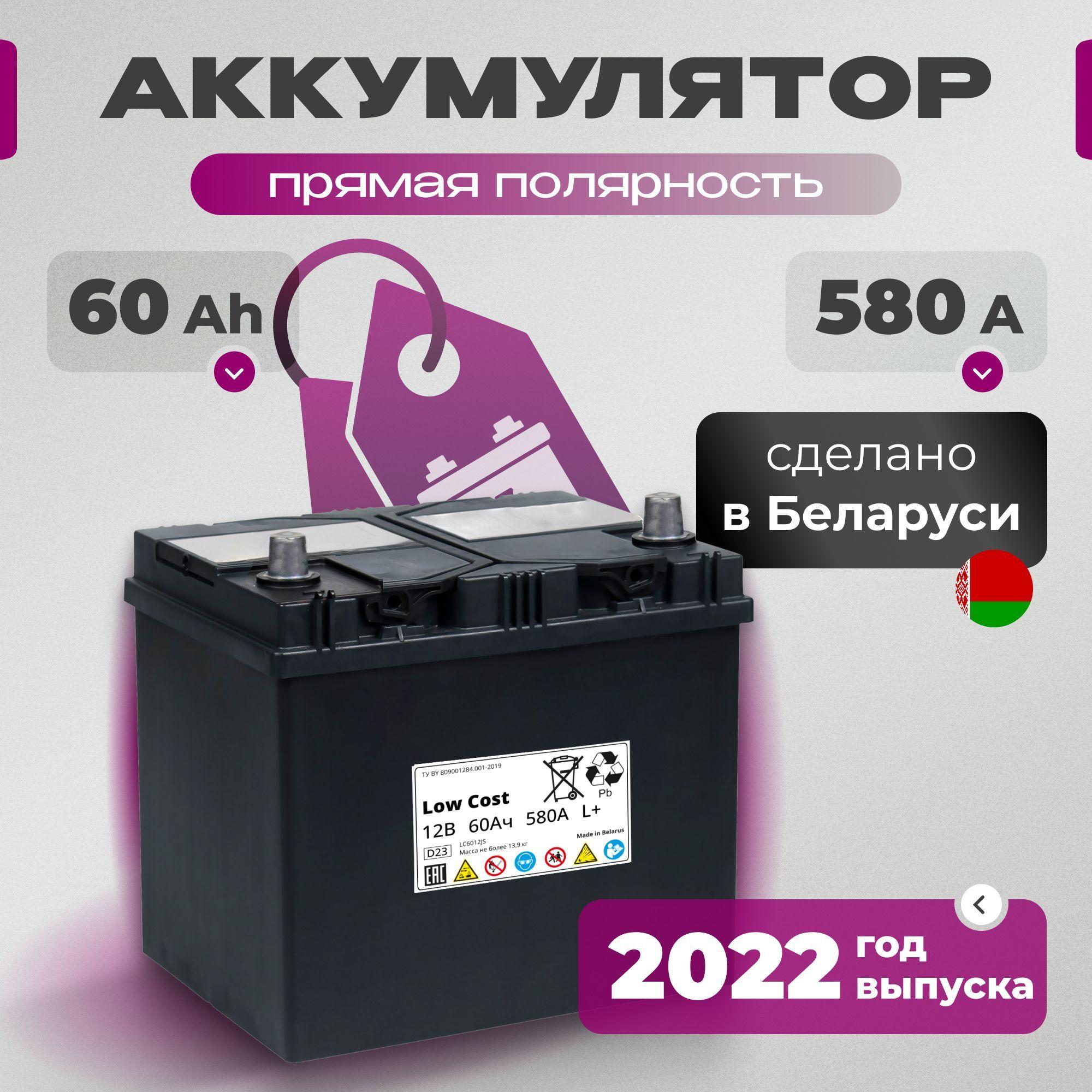 Аккумулятор автомобильный 60 Ah 12v LOW COST Asia 60 Ah 580 А L+ прямая полярность 232х177х225 стартерный акб для автомобиля, машины