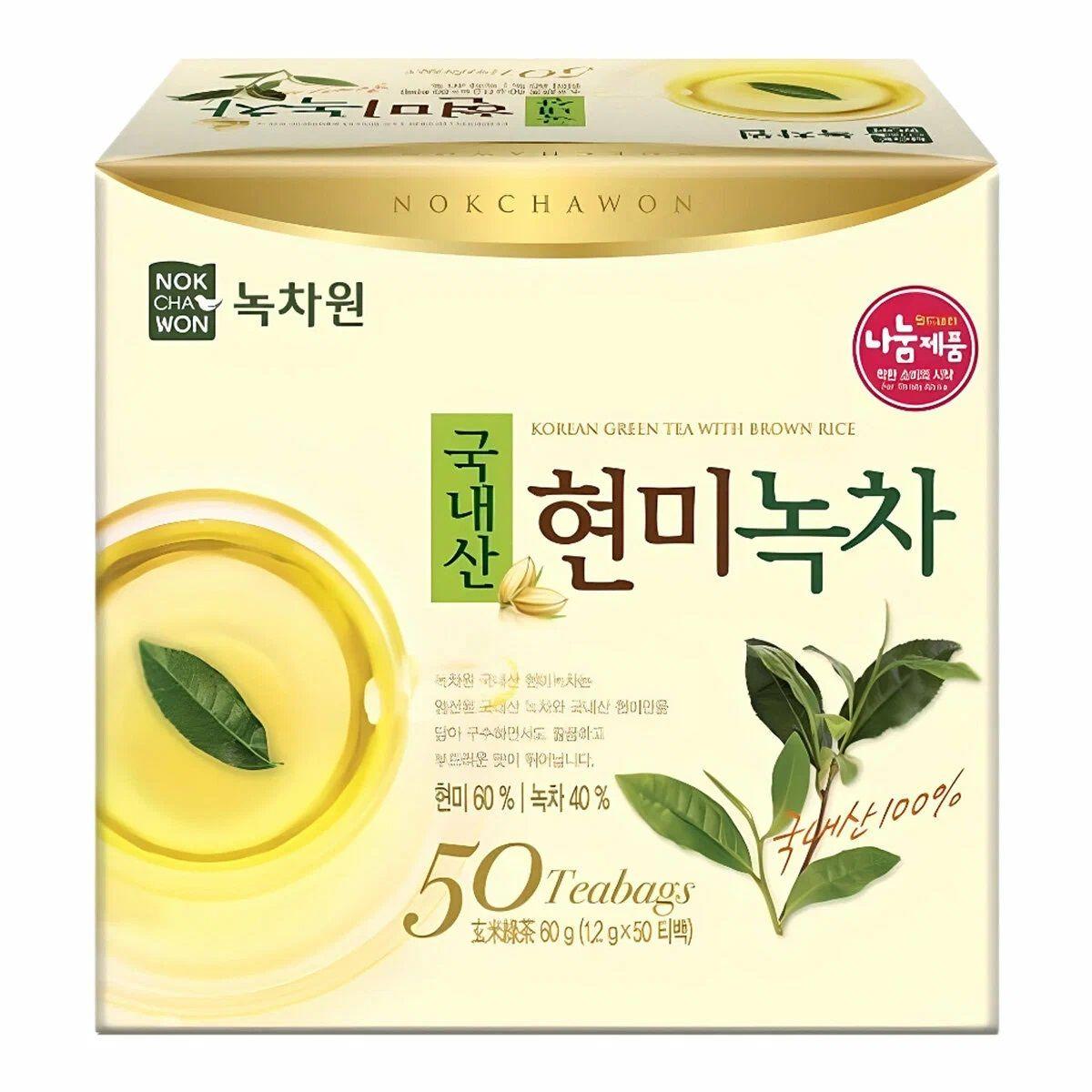 Чай зеленый с коричневым рисом "KOREAN GREEN TEA WITH BROWN RICE", 60 гр (1.2 гр*50 пакетиков), Nokchawon, Южная Корея