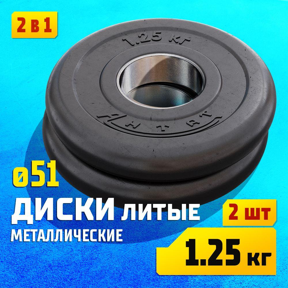 Набор металлических дисков 1,25 кг 51 мм (2 шт.) для штанг и гантелей / Комплект обрезиненных блинов d51 (для грифа 50 мм) / Диски 1,25 кг